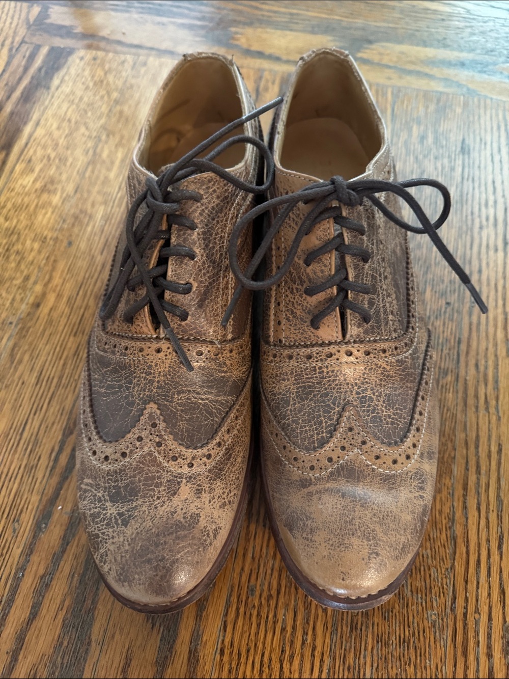 BED|STU Distressed Brown Leather Wingtip Oxfords
